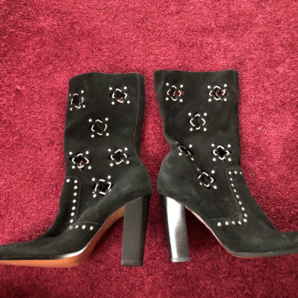 Nine West black suede boots with silver squares